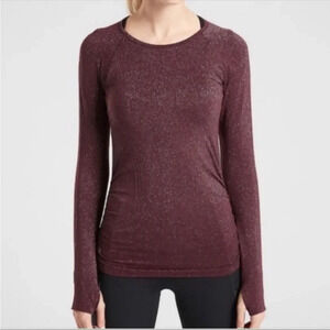 Athleta‎ Burgundy Speedlight Glow Sparkle Long Sleeve Quick Dry Top Size S